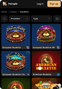 Fairspin mobile screen roulette games