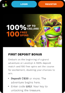 LevelUp mobile screen welcome bonus