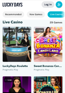 Luckydays mobile screen live casino games