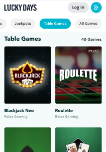 Luckydays mobile screen table games