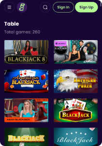 Ready Casino mobile screen table games