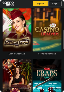 Casino Time mobile screen live games