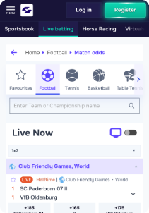 SGCasino mobile screen sports