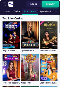 SGCasino mobile screen live games