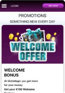 SlotsMagic mobile screen welcome offer