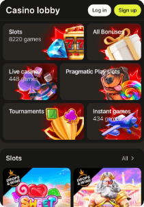 Parimatch mobile screen casino lobby