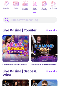 Wildz mobile screen live casino