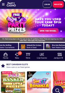 Party Casino mobile screen main page