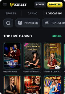 Kinbet Casino mobile screen top live casino