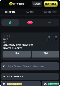Kinbet Casino mobile screen sports