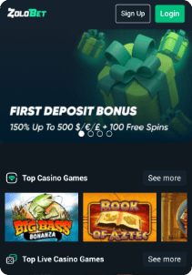 ZoloBet casino screen slots main page