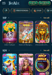 BetAlice casino screen slots games