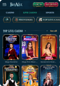 BetAlice casino screen live games