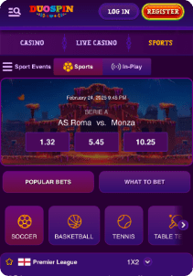 DuoSpin casino screen sports games