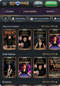 Astromania Casino Mob Screen live games