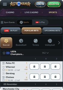 Astromania Casino Mob Screen sports games