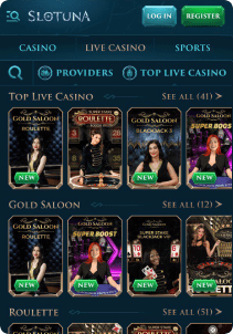 Slotuna Casino Mob Screen liive games