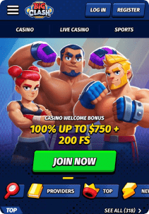 BigClash Casino Mob Screen main page