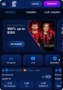 Boomerang Casino Mob Screen main page