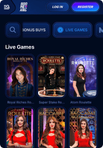 Boomerang Casino Mob Screen live games