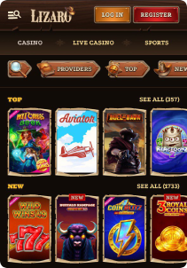 Lizaro Casino Mob Screen slots games