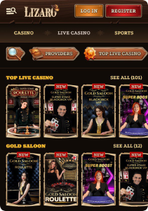 Lizaro Casino Mob Screen live games