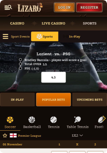 Lizaro Casino Mob Screen sports