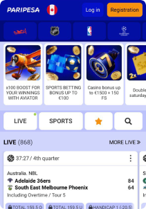 Paripesa Casino Mob Screen main page