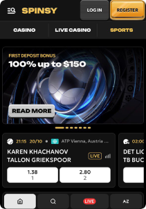 Spinsy Casino Mob Screen sports