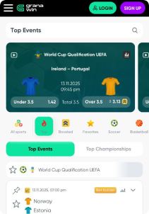 GranaWin Casino Mob Screen sports