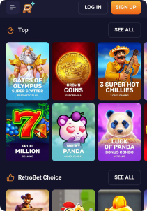 Retro Casino Mob Screen slots games