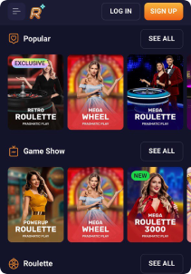 Retro Casino Mob Screen liive games