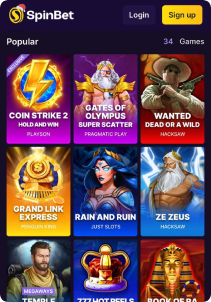 SpinBet Casino Mob Screen slots games
