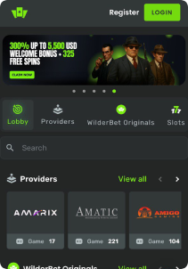 WilderBet Casino Mob Screen mein page