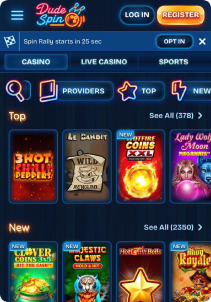 DudeSpin Casino Mob Screen slots games
