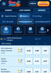 DudeSpin Casino Mob Screen sports