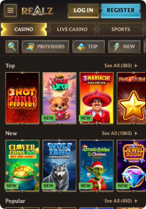 Realz Casino Mob Screen slots games