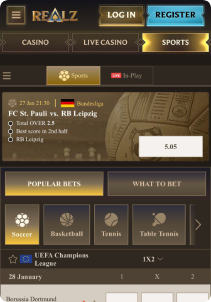 Realz Casino Mob Screen sports