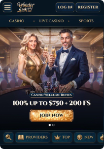 WonderLuck Casino Mob Screen main page