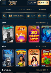 WonderLuck Casino Mob Screen slots games