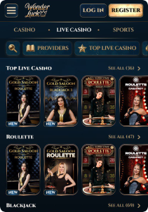 WonderLuck Casino Mob Screen live games