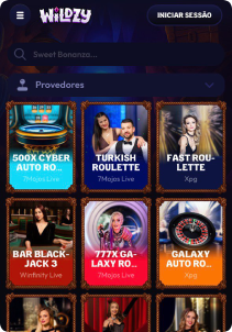 Wildzy Casino Mob Screen live games