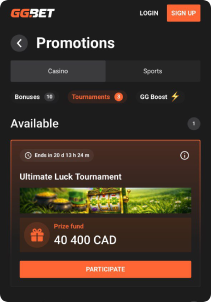 GGBet Casino Mob Screen promotions