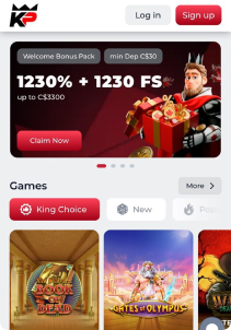 KingPari Casino Mob Screen main page