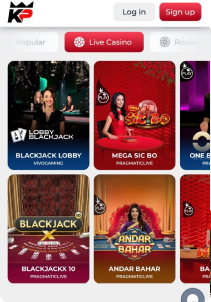 KingPari Casino Mob Screen live games