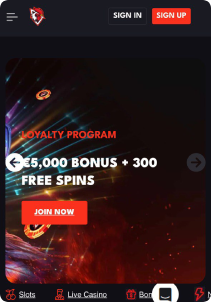 RoosterBet Casino Mob Screen main page