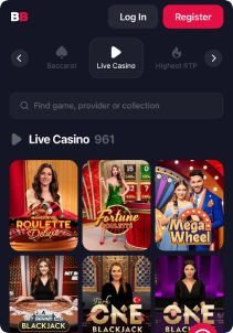 BlastBet Casino Mob Screen live games