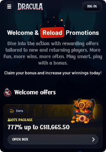 Dracula Casino Mob Screen promotions