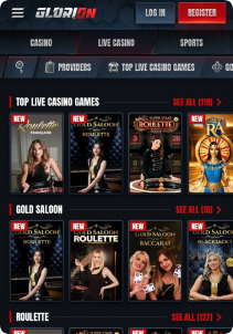 Glorion Casino Mob Screen live games