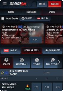 Glorion Casino Mob Screen sports